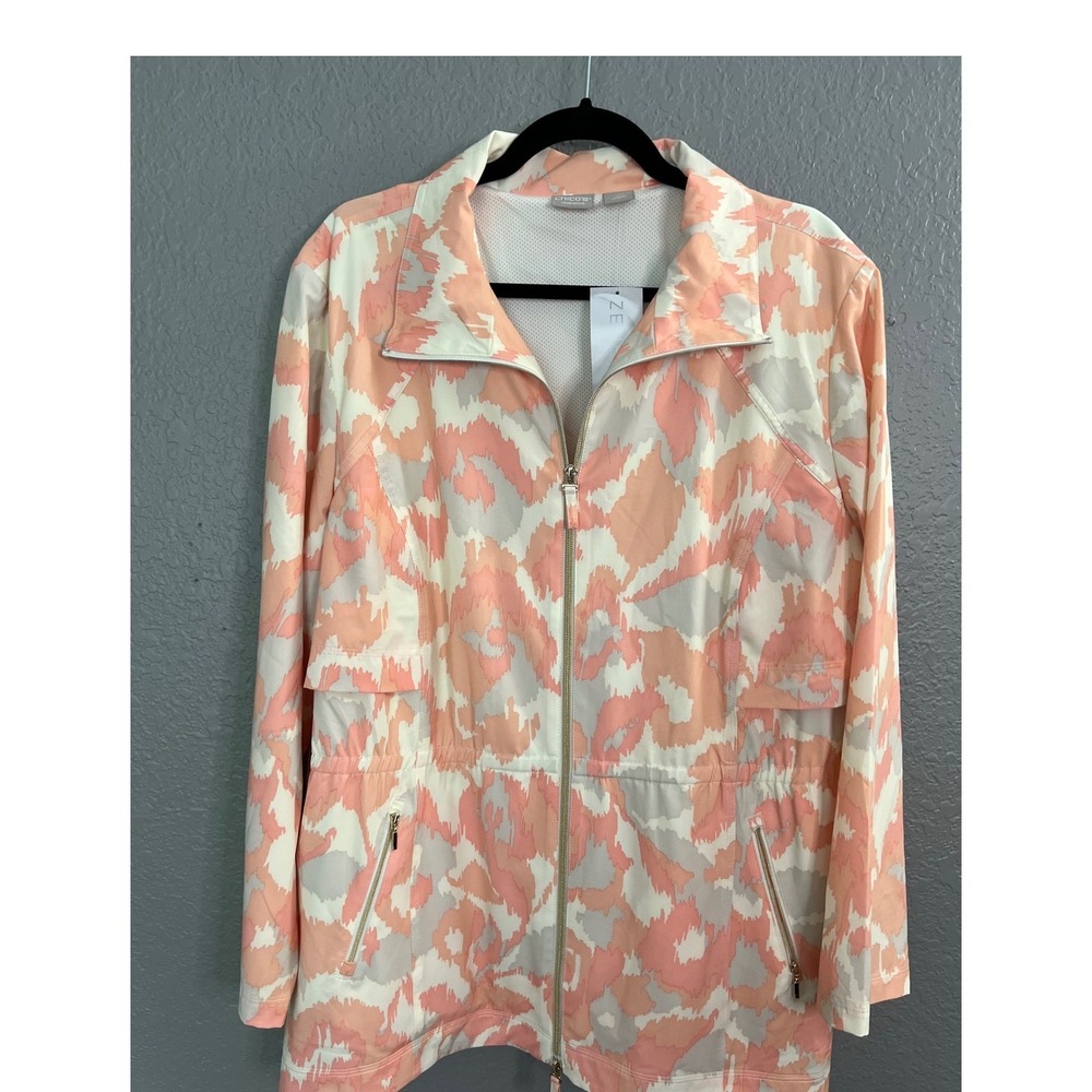 Chicos Zenergy Jacket‎ SZ 4 Anorak Sugared Peach Print UPF 50+ Full Zip NEW